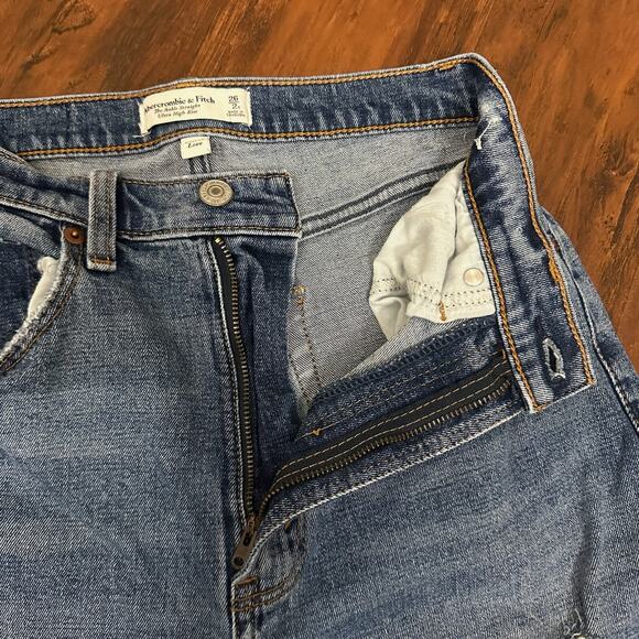 ABERCROMBIE & FITCH The Ankle Straight Jeans Blue Ultra HR Curve Love - Picture 4 of 13